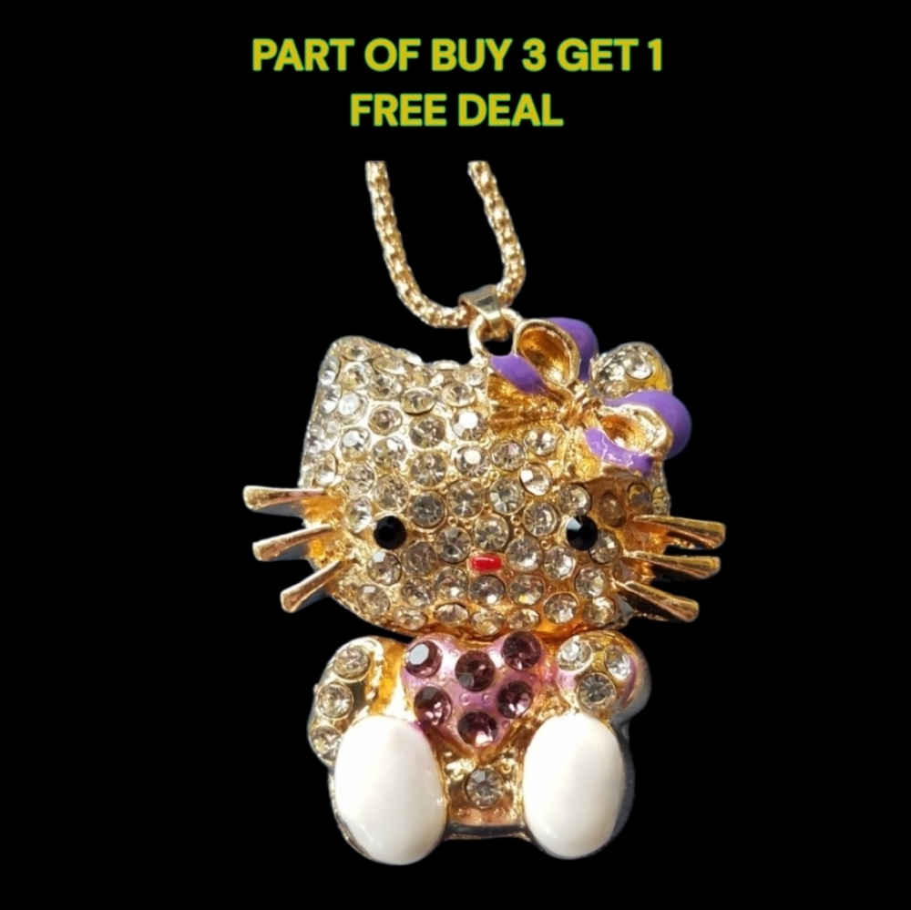 🐱Kitty Cat Kitten Bling Purple Pink Pendant / Necklace - NWOT🐱